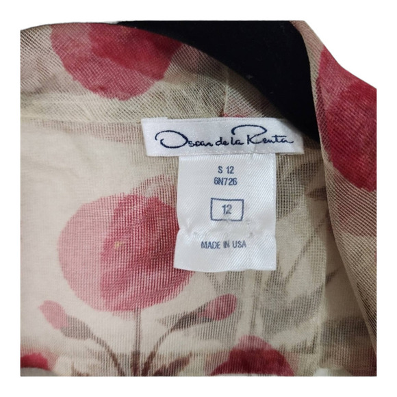 Oscar de la Renta Silk Floral Chiffon Top size 12 - Picture 8 of 11